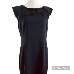 Sandra Darren Black Career Sheath Dress Neck Bow Cap Sleeves Womens Size 8
